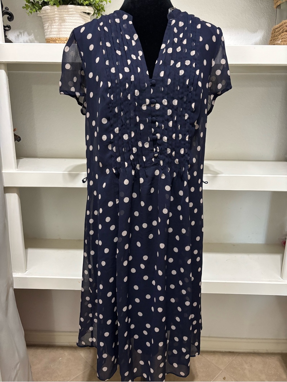 J.B.S. Navy Blue Polka Dot Midi Dress